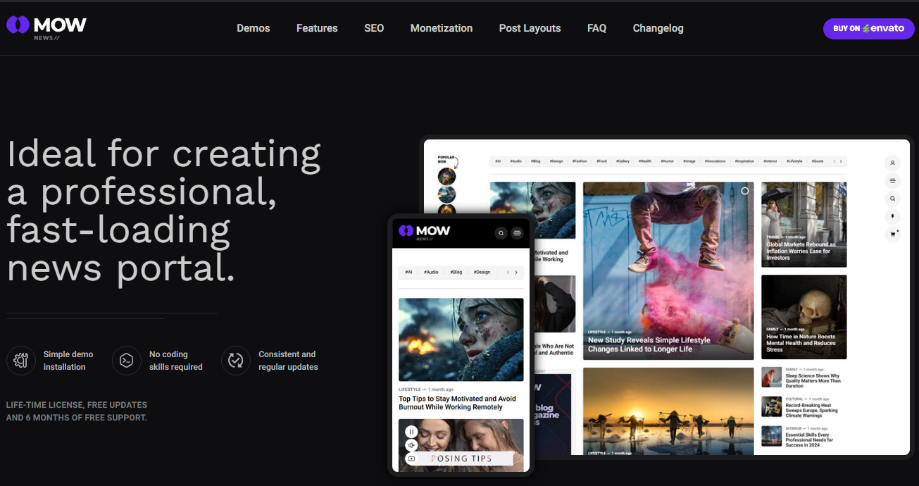 Mow - Elementor Blog & Magazine WordPress Theme 