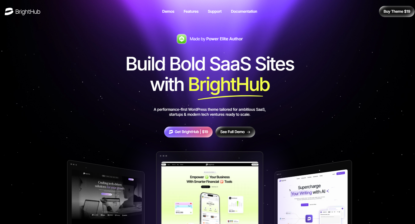 BrightHub - SaaS & Tech Startup WordPress Theme